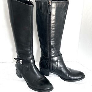 Franco Sarto Black Cleveland Equestrian Style Tall Leather Riding Boot Sz 7M